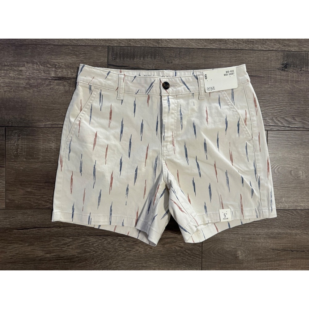 A.N.A. Mid Rise Midi Shorts Size 6 Birch Geo Print Womens Casual NWT